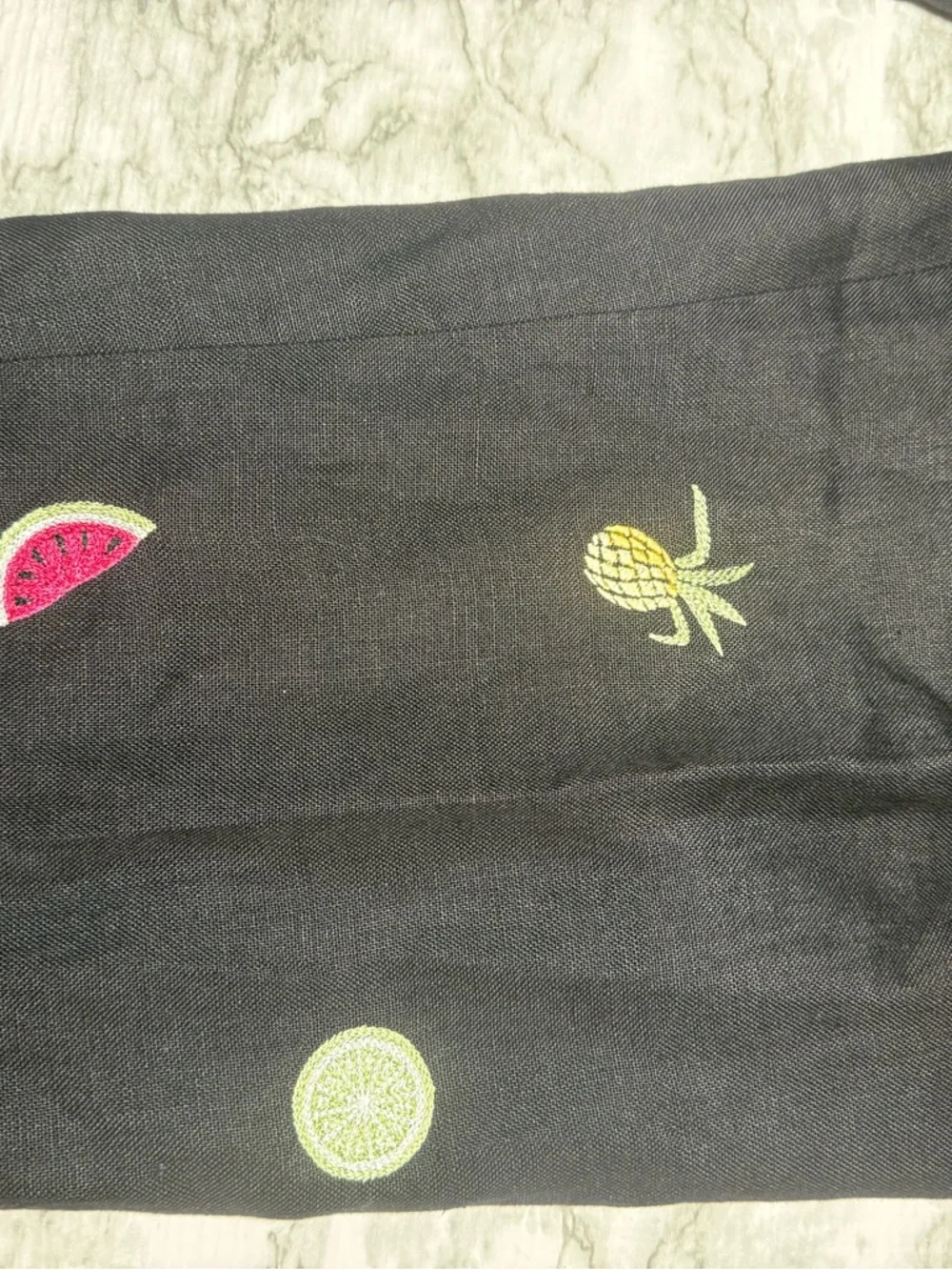 Talbots Women Black Embroidered Fruit Irish linen 16 W Plus - Picture 2 of 7